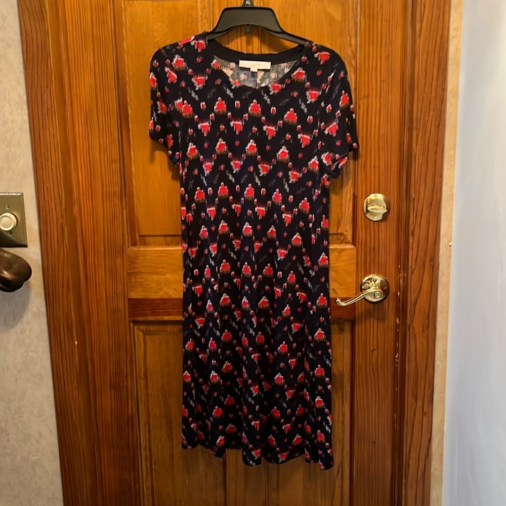 Loft Navy and Red Print Dress Size Medium
